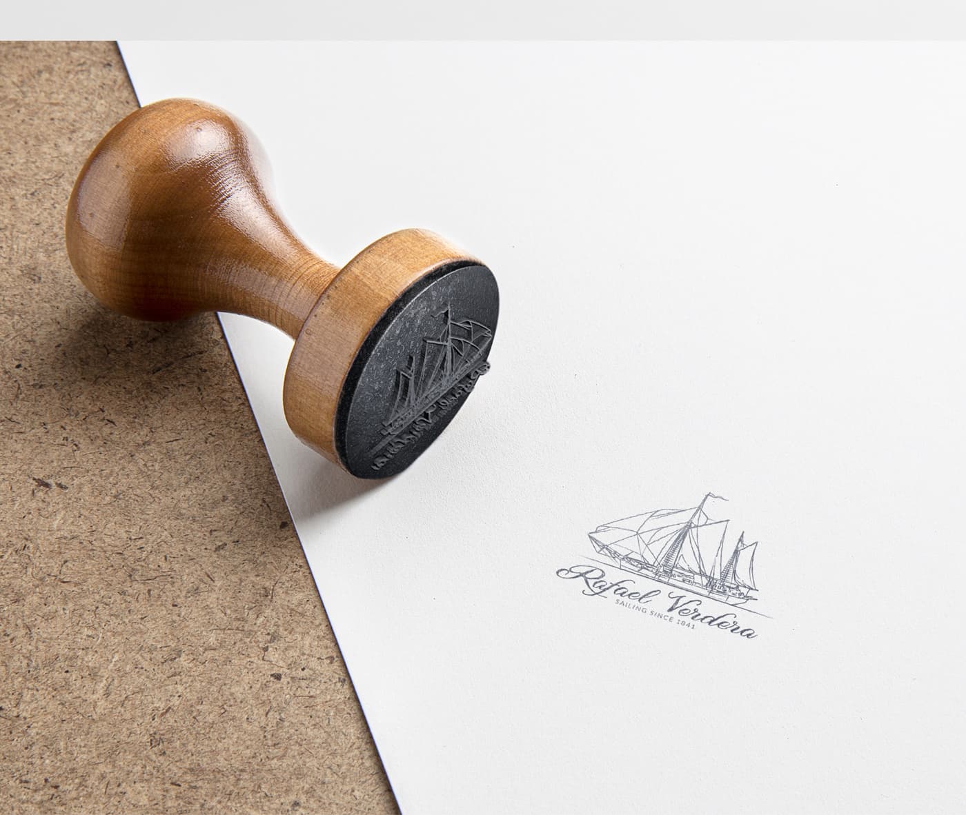 Rubber stamp with the sailboat's illustration printed on paper