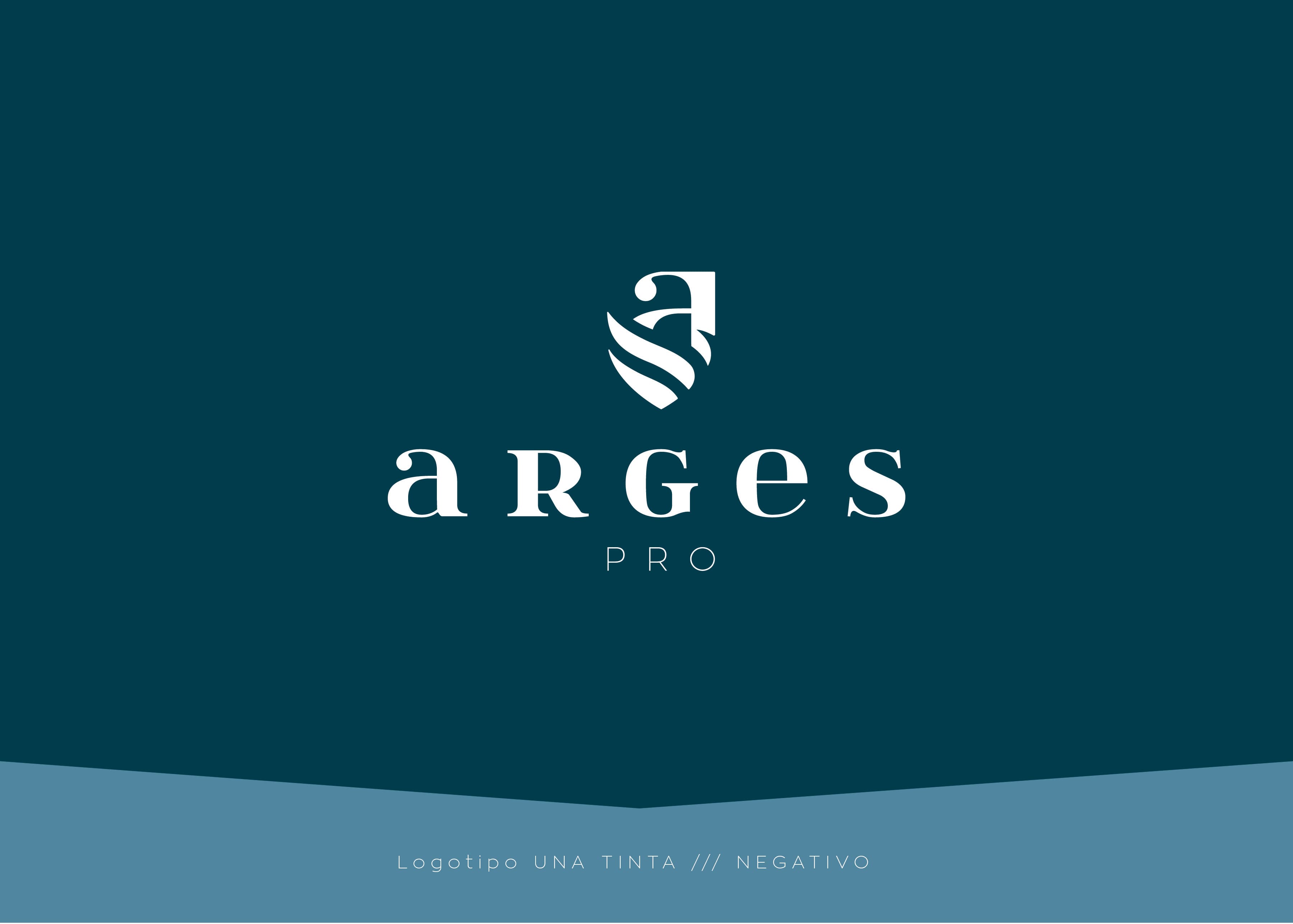 Arges Pro logotype in single colour, reversed on a dark background