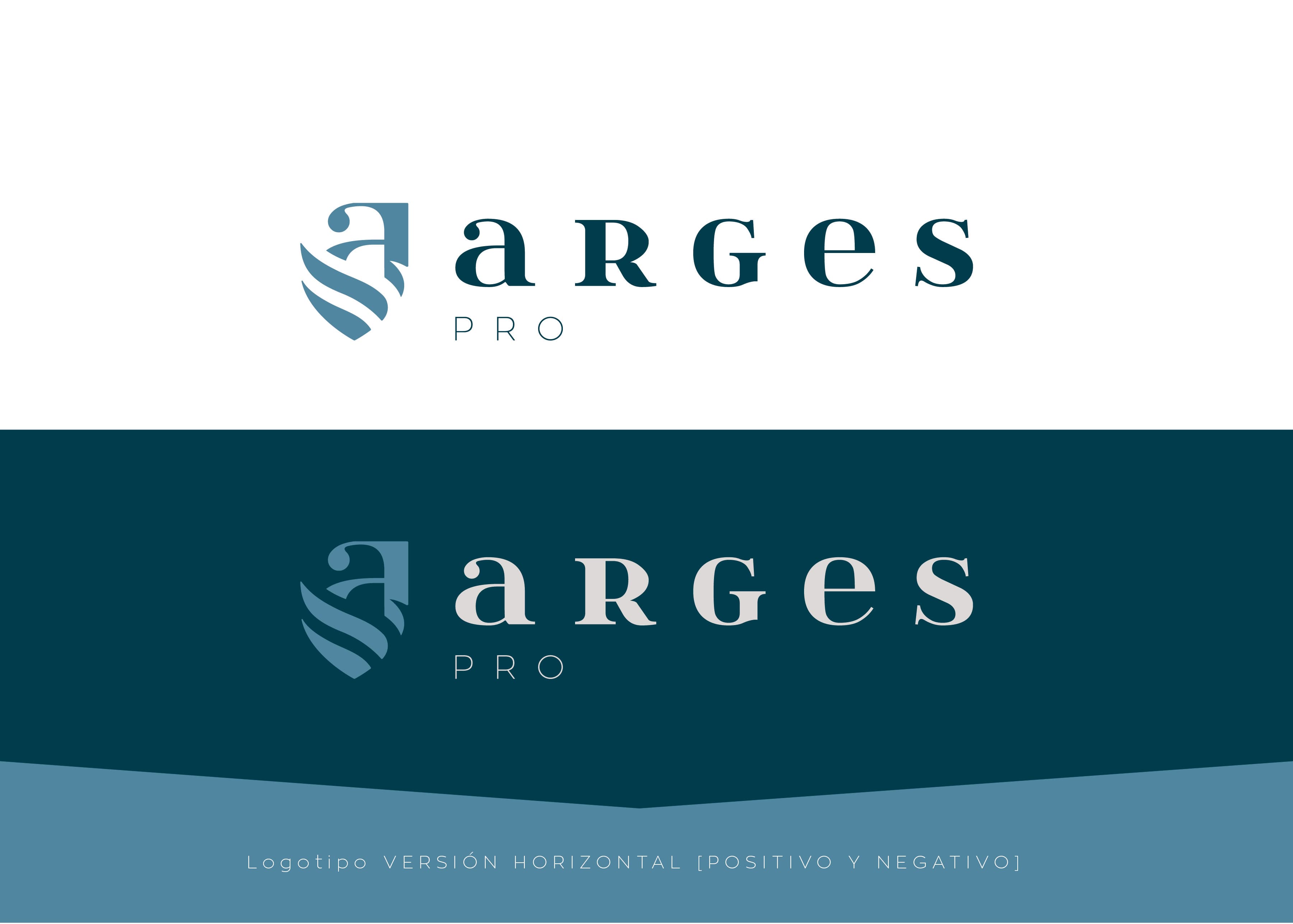 Horizontal version of the Arges Pro logotype in positive and negative