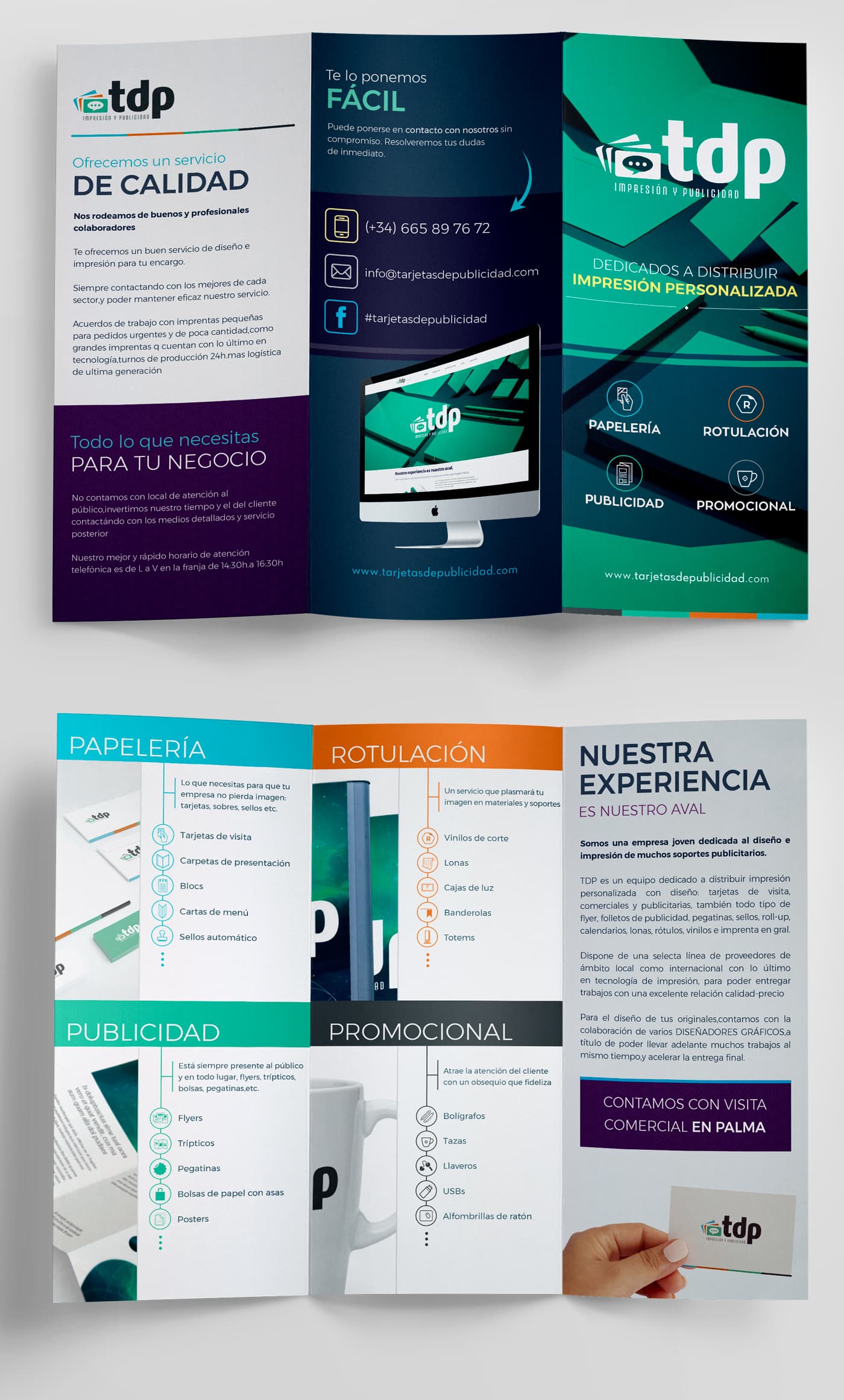 TDP corporate trifold with its stationery, signage and promotional services