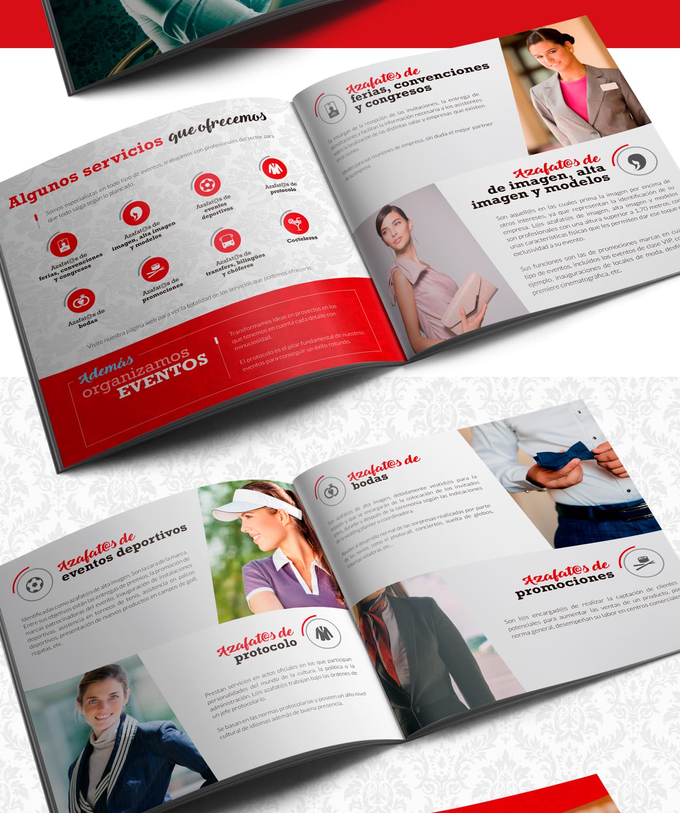 Interior catalogue pages with photographs of hostesses and protocol services