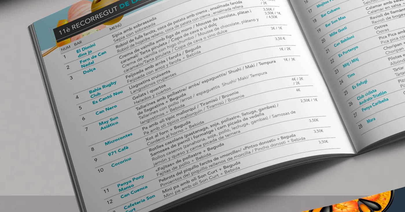 Tapa route page listing participating bars and menus