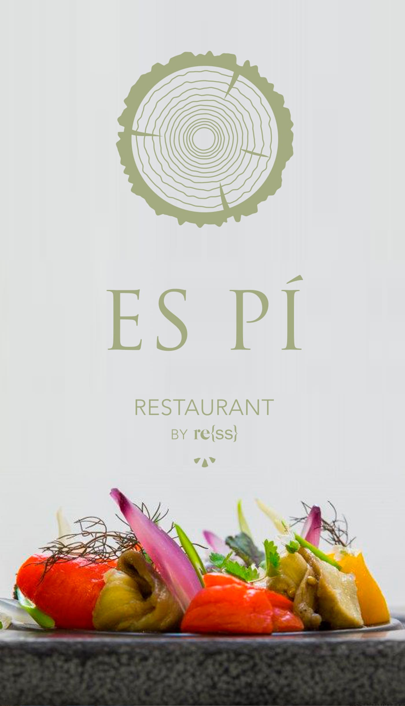 Es Pí poster with the logo over a plate of pickled vegetables and edible flowers