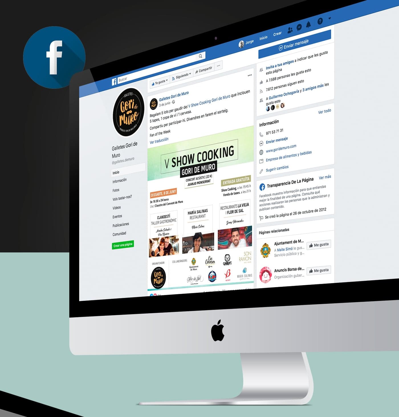 Página de Facebook de Galletes Gori de Muro mostrando la publicación del Show Cooking