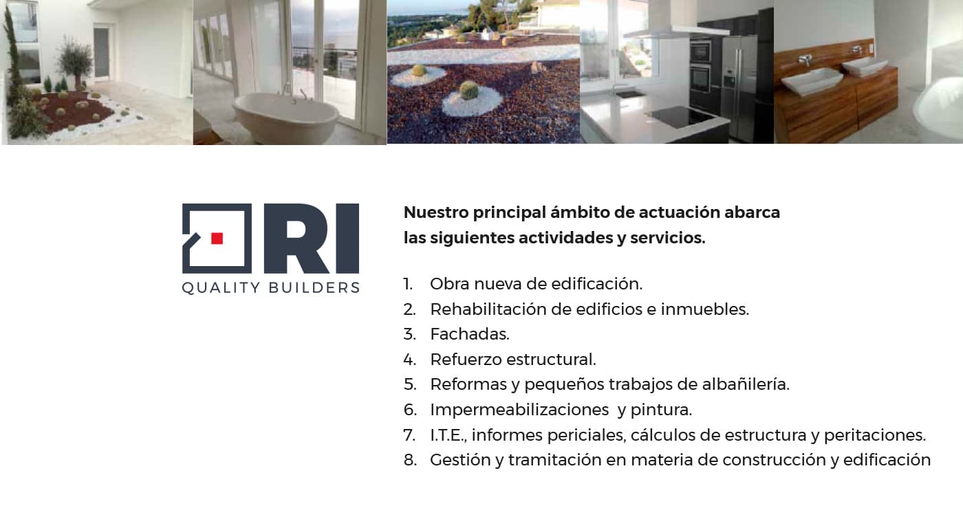 Photographs of finished projects next to the logo and ORI's list of services