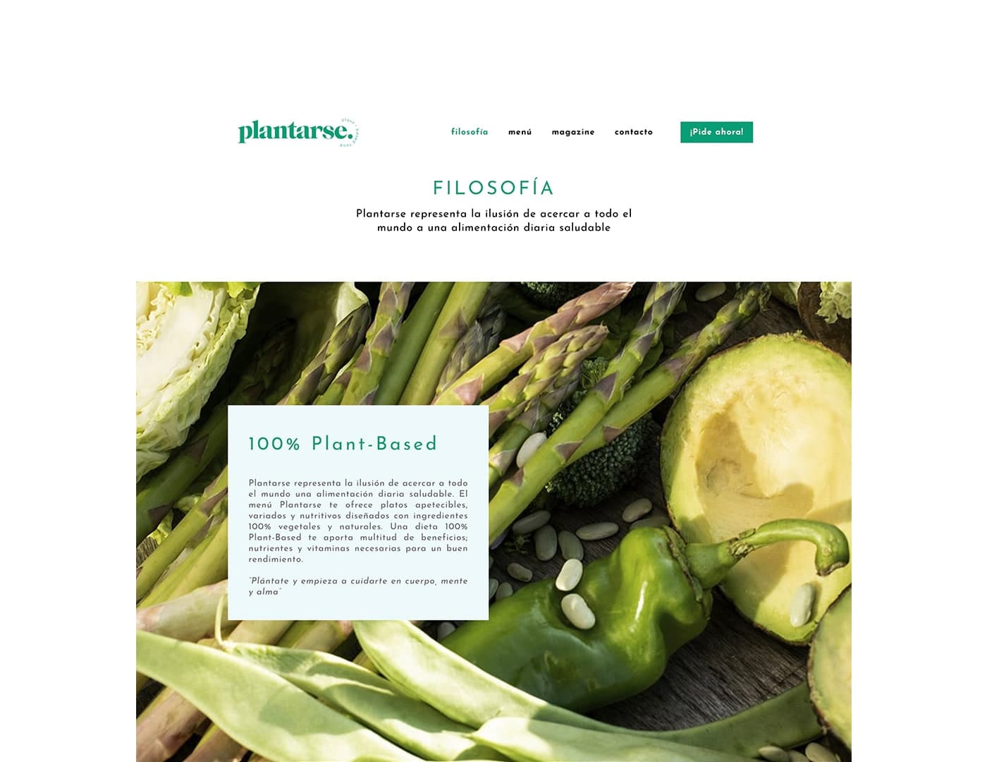 Philosophy header with asparagus and avocado