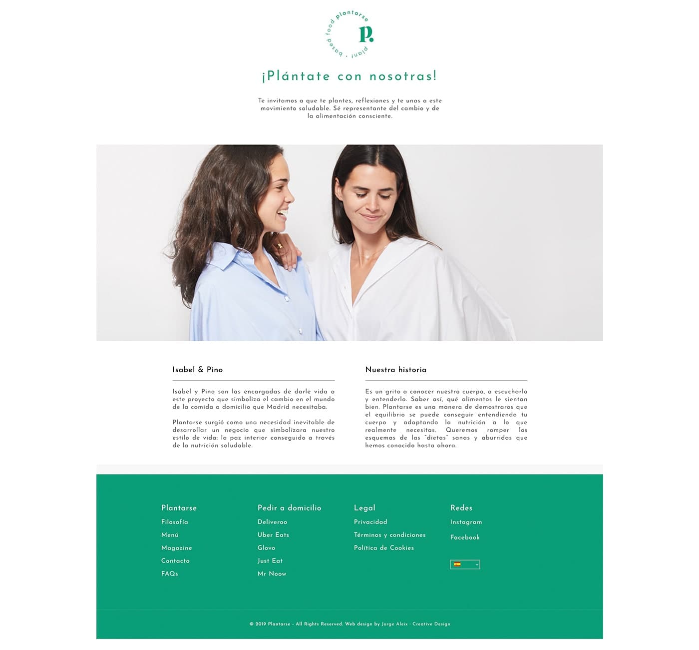 Team page with a portrait of founders Isabel and Pino