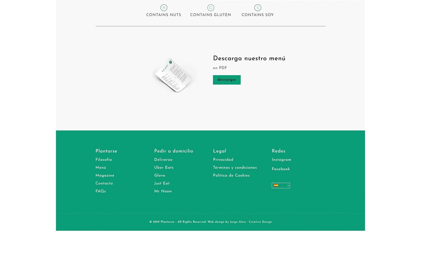 Footer with a PDF menu download