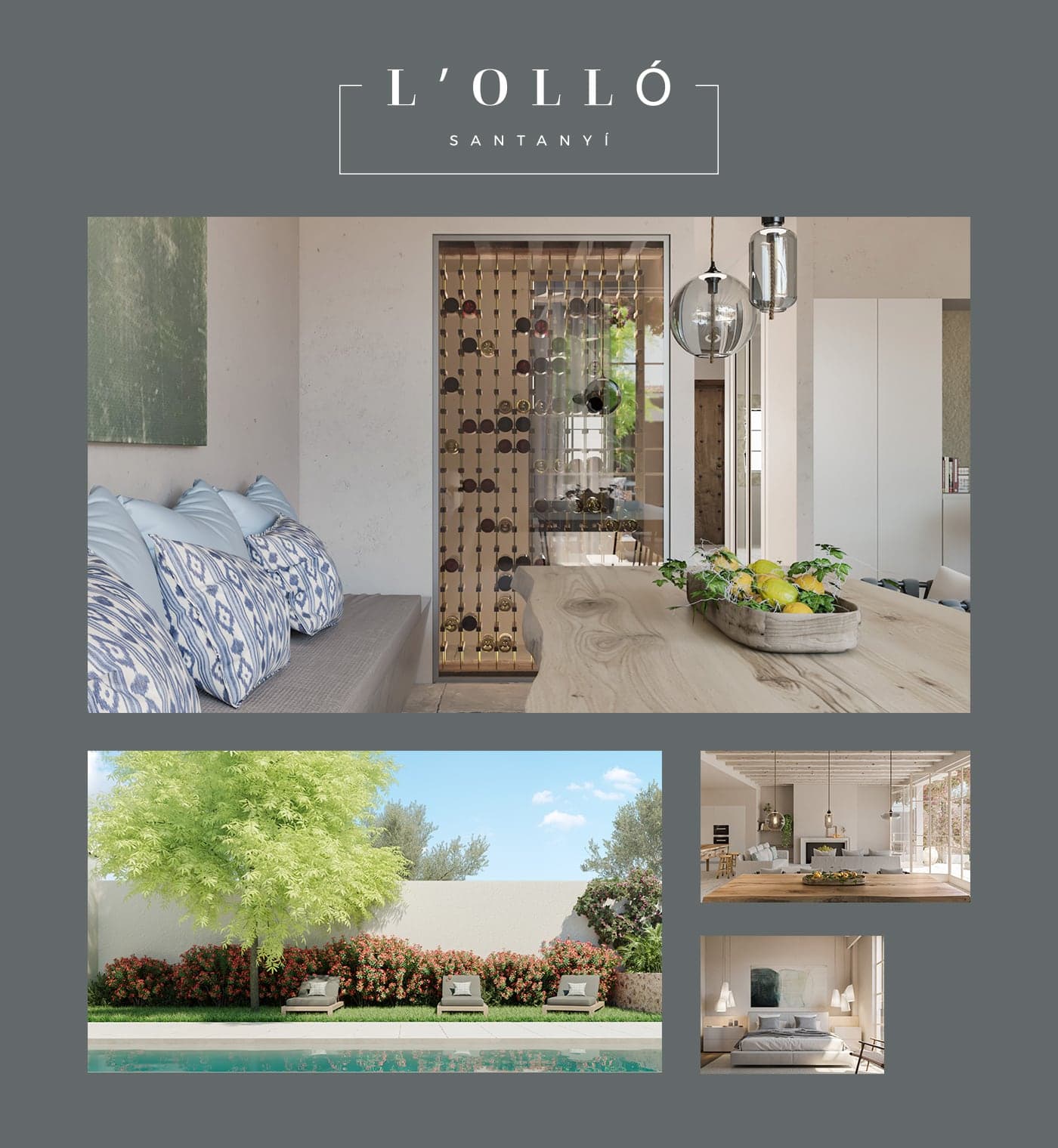 Moodboard for the L'Olló house with a built-in wine cellar and a pool next to the garden