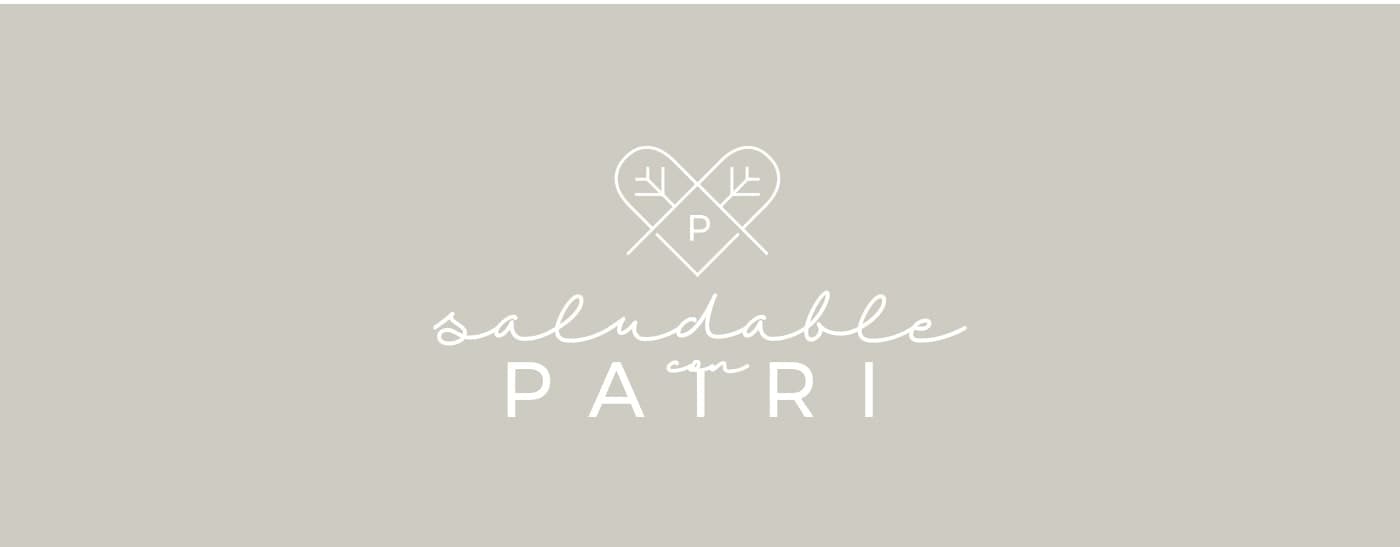 Saludable con Patri logo with a linear heart and handwritten typography in beige