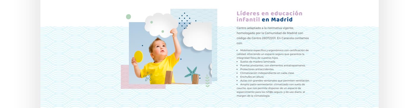 Leaders in early childhood education section with a photo of a child and paper clouds