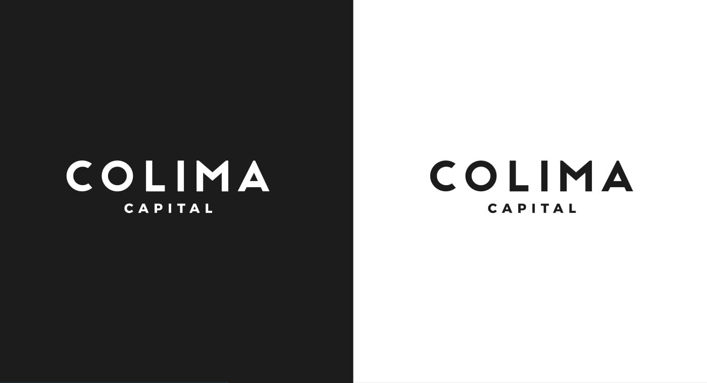 Colima Capital logo in white on black and in black on white
