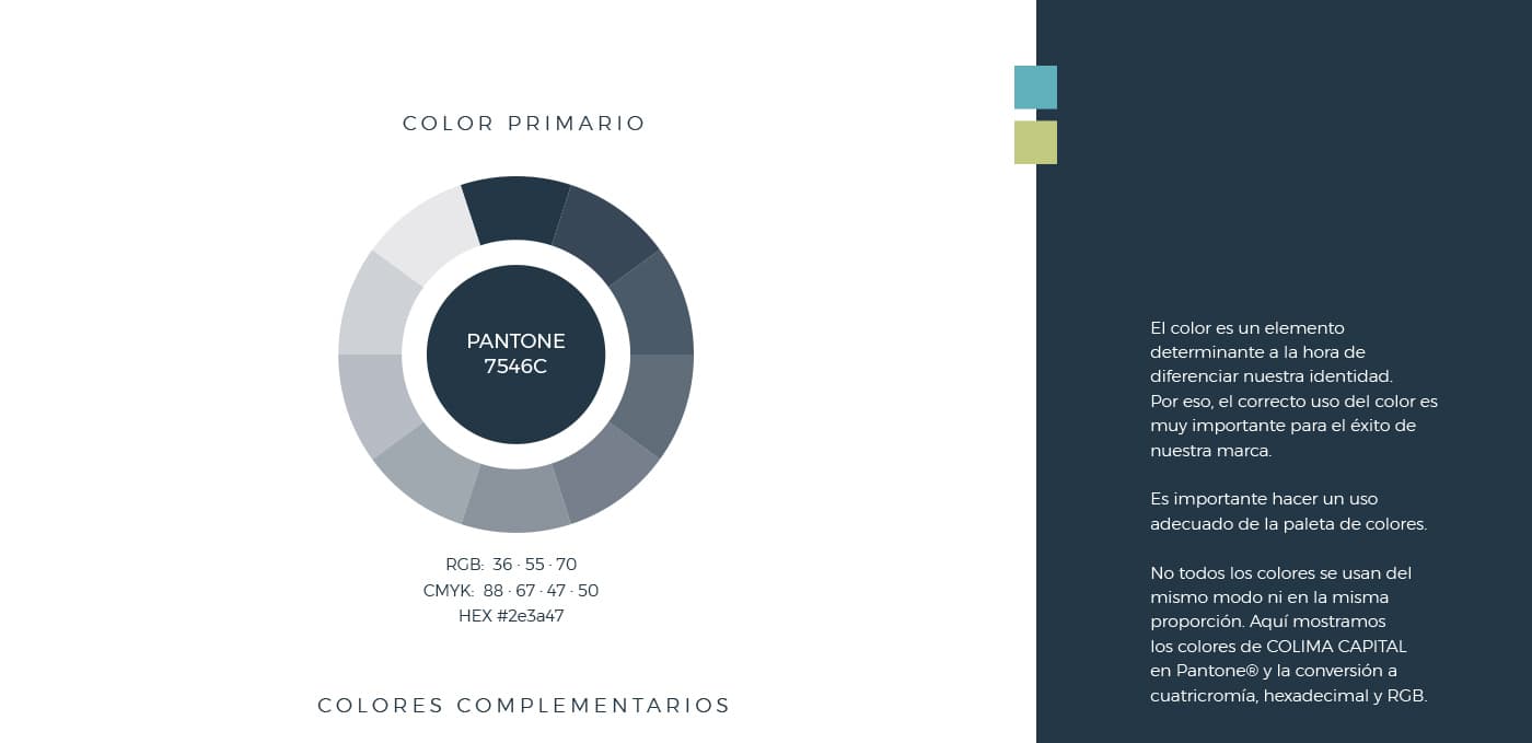 Colour wheel of Colima Capital's primary navy-blue Pantone colour