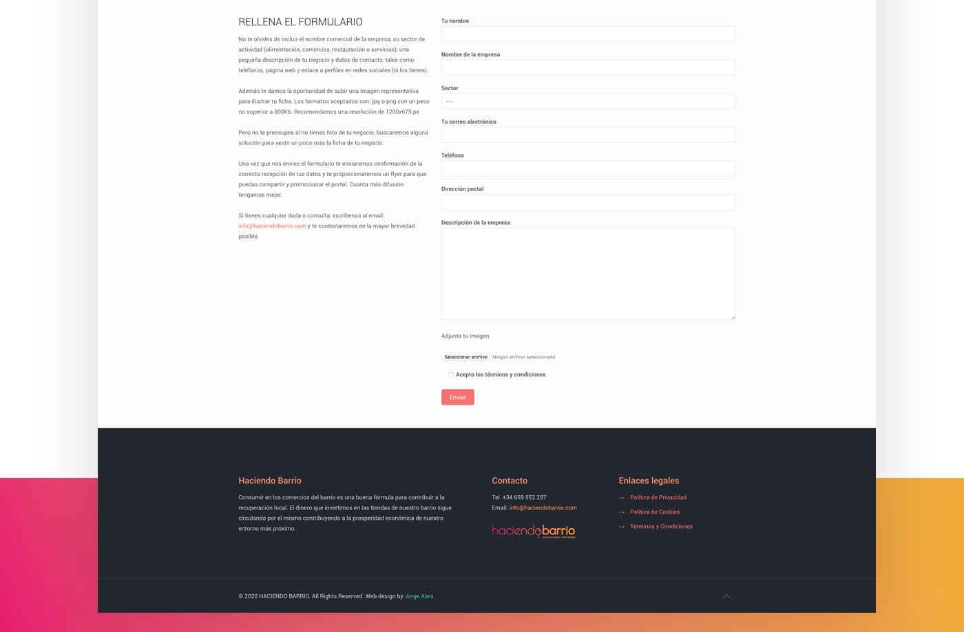 Web form for businesses to register in the directory