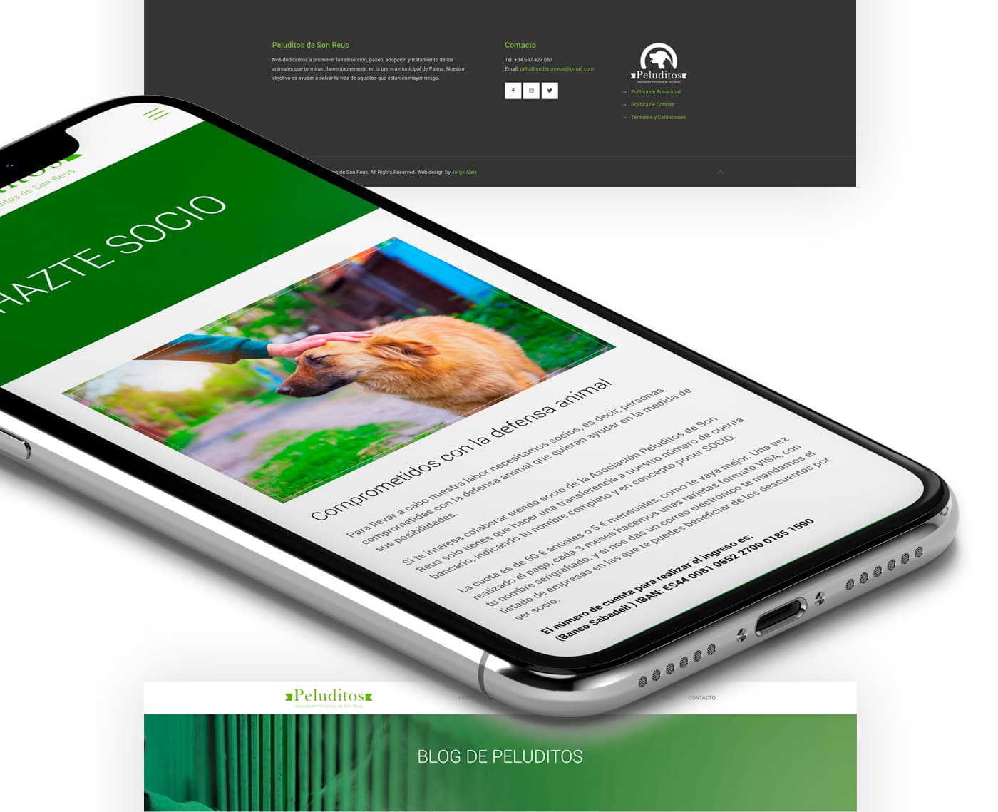 Mobile mockup with the Become a Member section and a photo of a dog