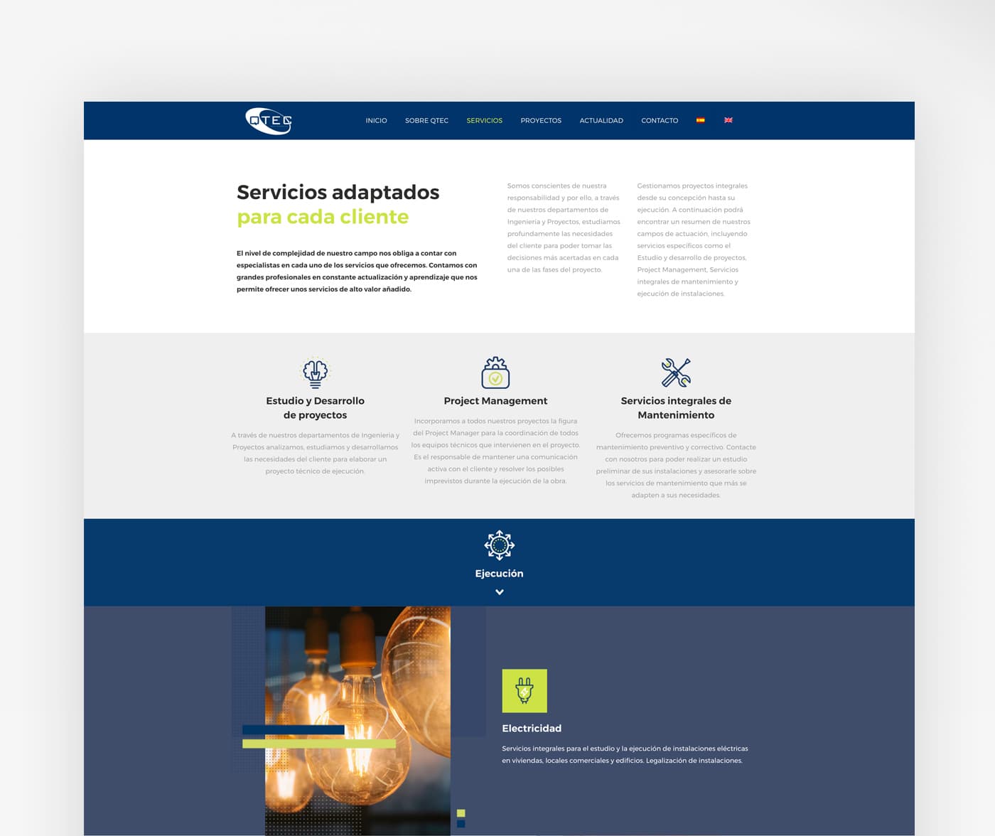 Services adapted to every client section with a photo of lit light bulbs