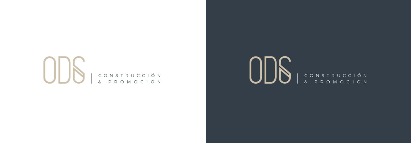 Logotip d'ODS Construcció i Promoció en positiu i en versió sobre fons blau