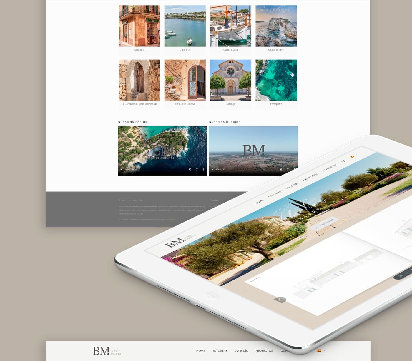 Tablet i ordinador mostrant la web amb el recorregut d'una finca a Ses Salines