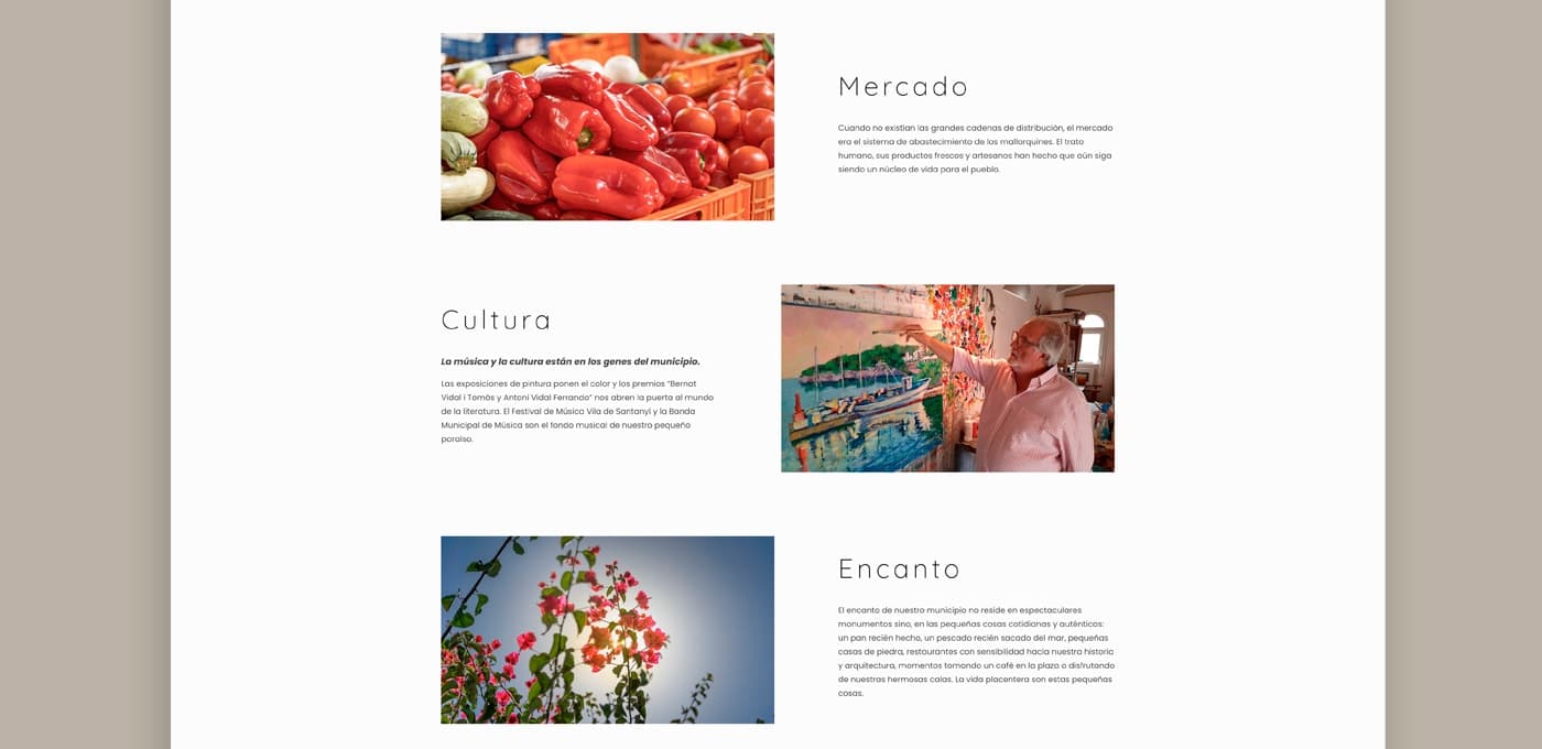 Pàgina web amb fotografies del mercat local, la cultura i l'encant del poble