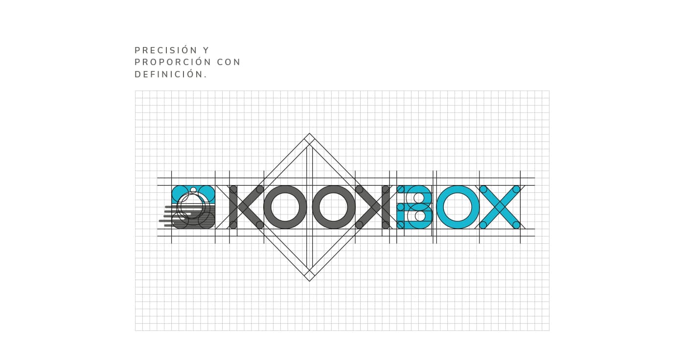 Retícula de construcción del logotipo con proporciones geométricas y guías de diseño