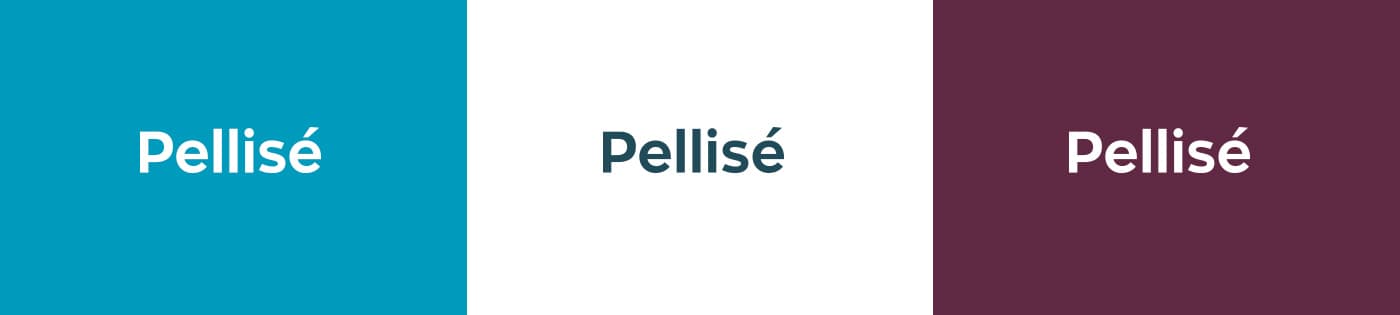 Logotip Pellisé en les seves variants de color turquesa, blau fosc i burdeus