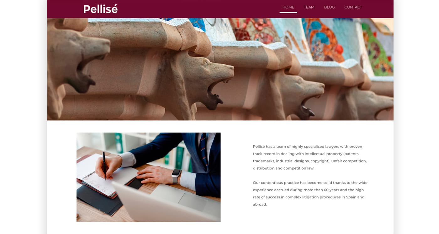 Capçalera de la pàgina web de Pellisé amb fotografia de gàrgoles de la Sagrada Família