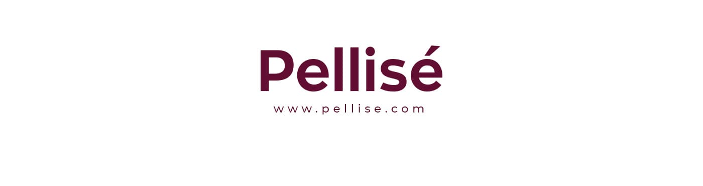 Logotip Pellisé en burdeus junt a l'URL del lloc web sobre fons blanc