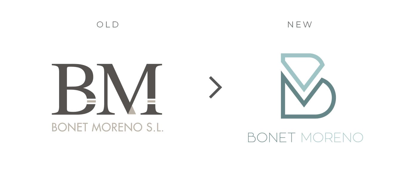 Comparativa del logotip antic i el redisseny de Bonet Moreno