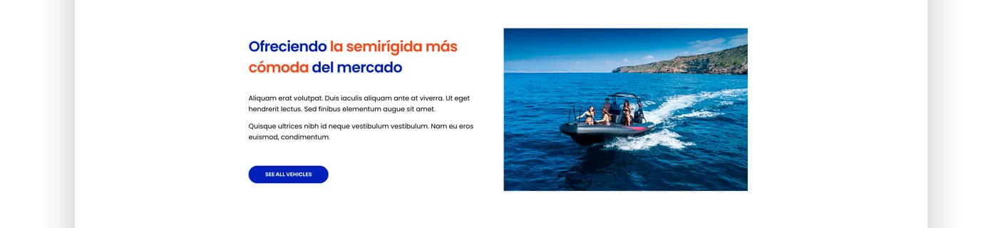 Secció de la web mostrant una llanxa semirígida navegant en mar obert
