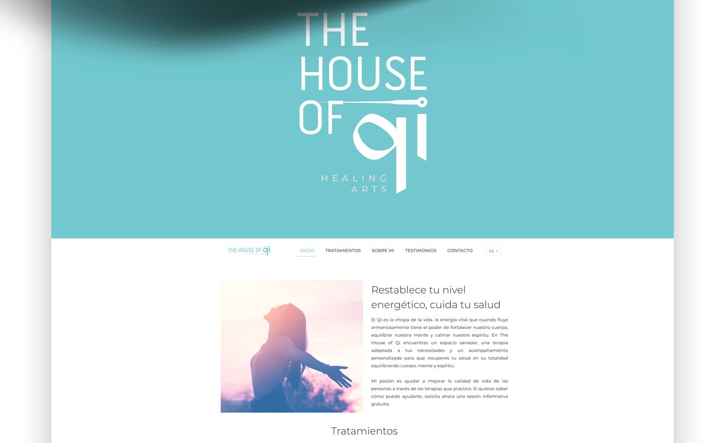 Screenshot of the website homepage with a photograph of a woman