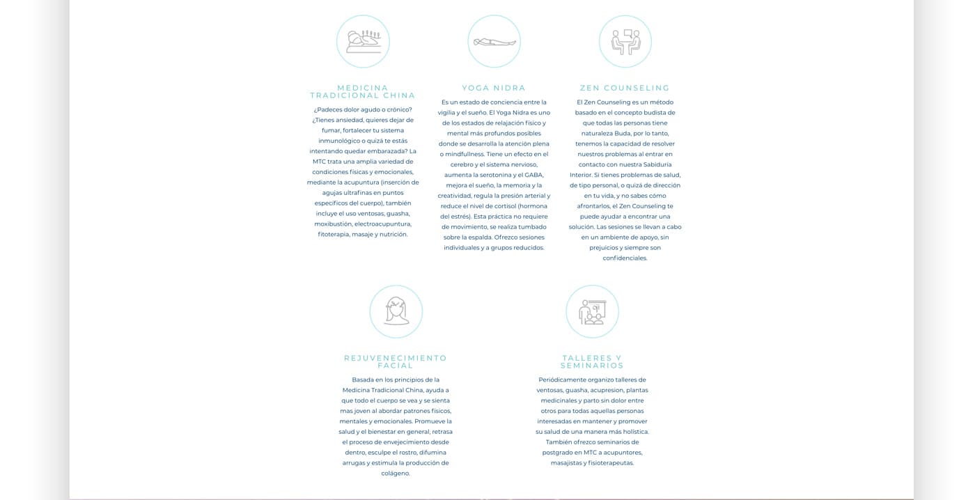 Screenshot of the treatments section with icons for the different therapies