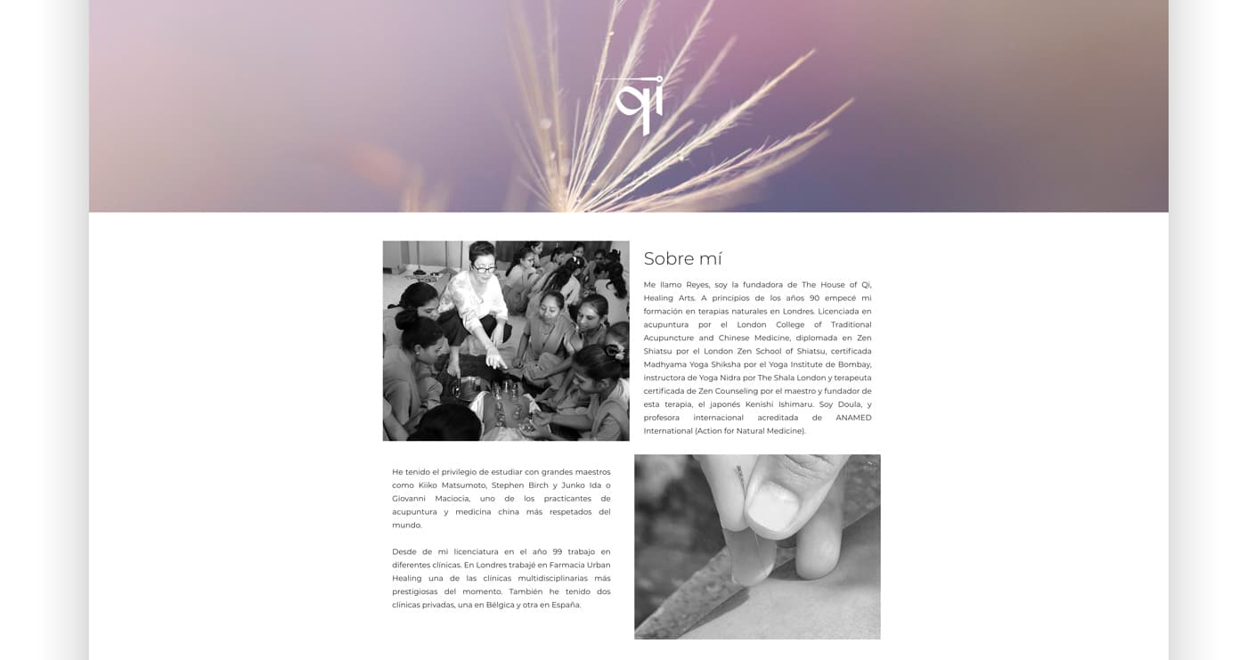 Screenshot of the 'About me' section with photographs of the therapist