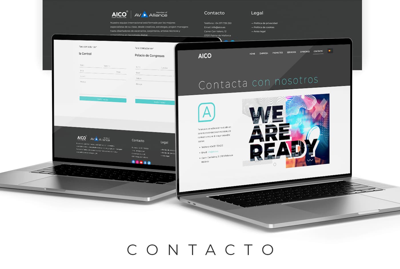 Mockups de portàtil amb la pàgina de contacte i els seus formularis