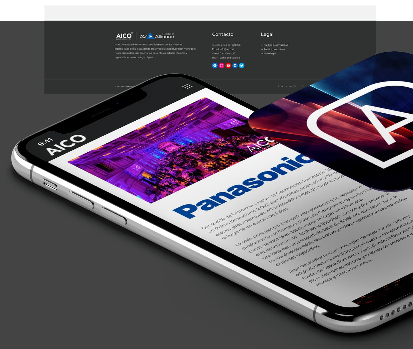 Mockup de mòbil amb el cas d'estudi de l'esdeveniment de Panasonic