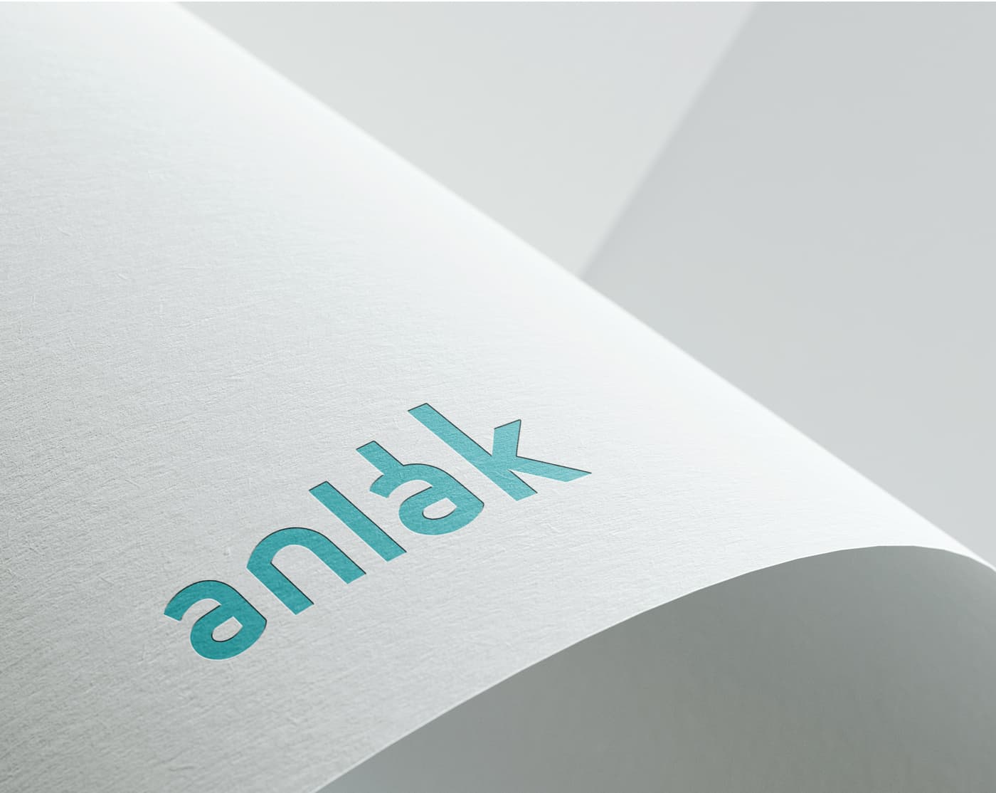 Detall macro del logotip d'Anlak estampat en paper doblegat