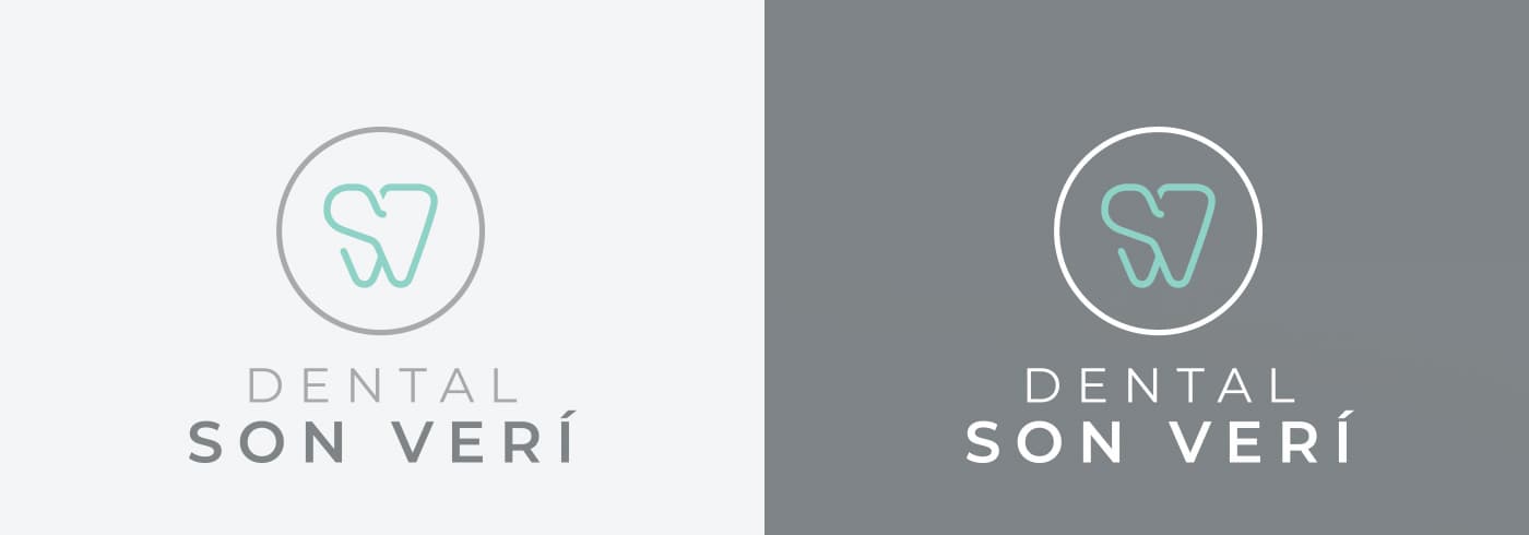 Logotipo de Dental Son Verí en versión clara y en versión invertida sobre gris