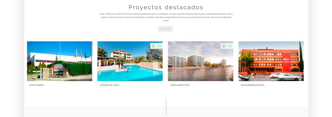 Grid of featured projects with photographs of Nave Canon and Avenida del Golf