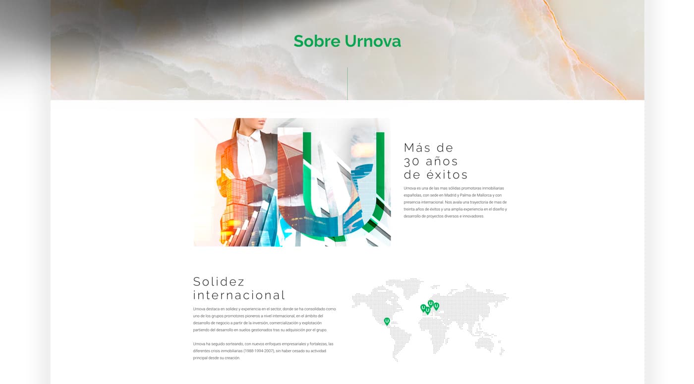 About Urnova header on a marble texture with the headline More than 30 years