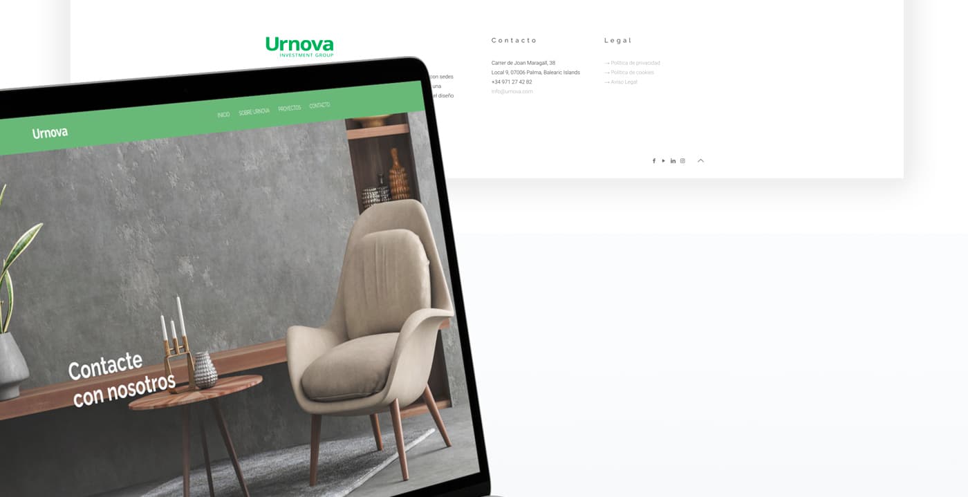 Laptop showing the contact form over a living-room image in warm tones