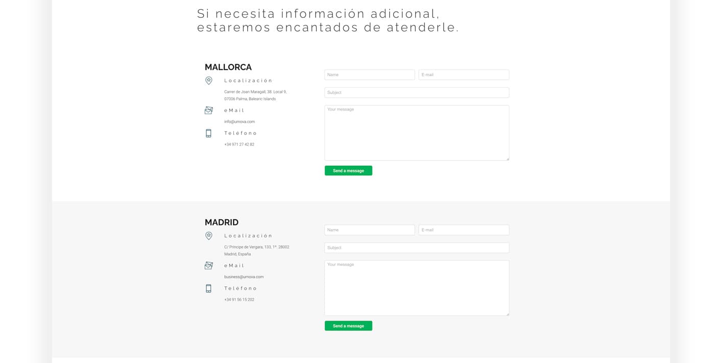 Contact forms for the Mallorca and Madrid offices