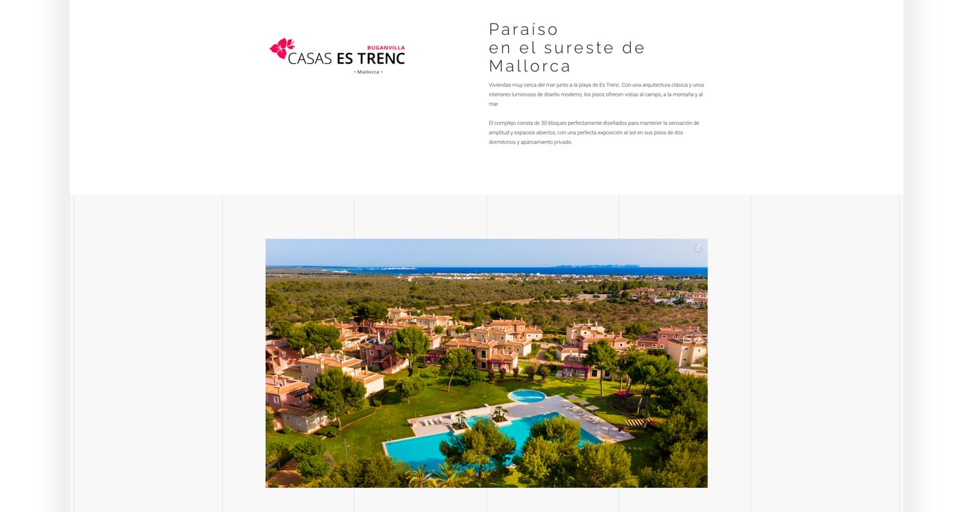 Casas Es Trenc microsite with the headline Paradise in south-east Mallorca