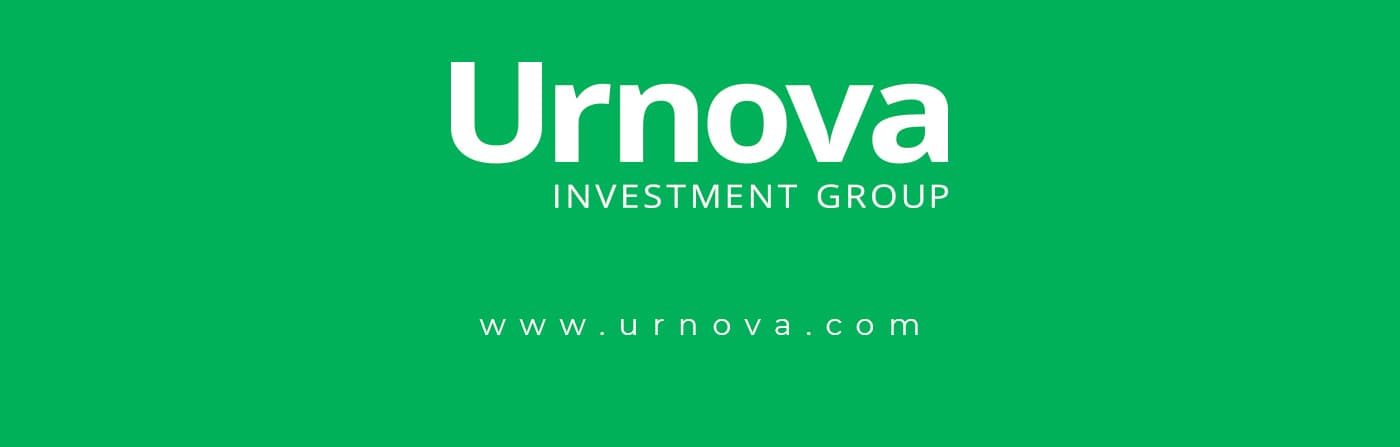 Urnova Investment Group logotype in white on a corporate green background