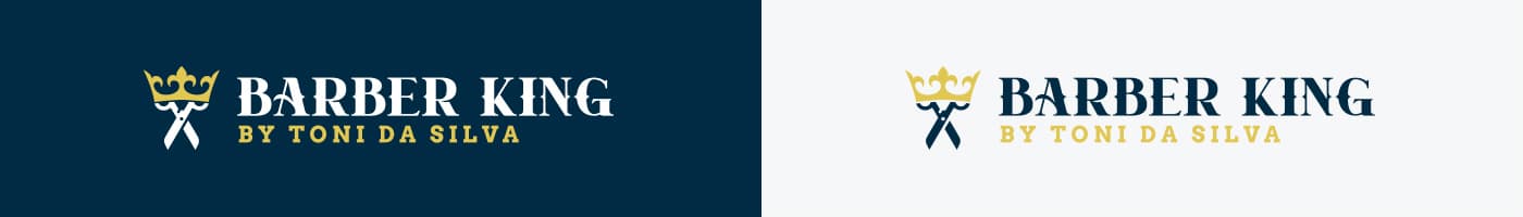 Logotip simplificat amb corona sobre fons blau marí i blanc