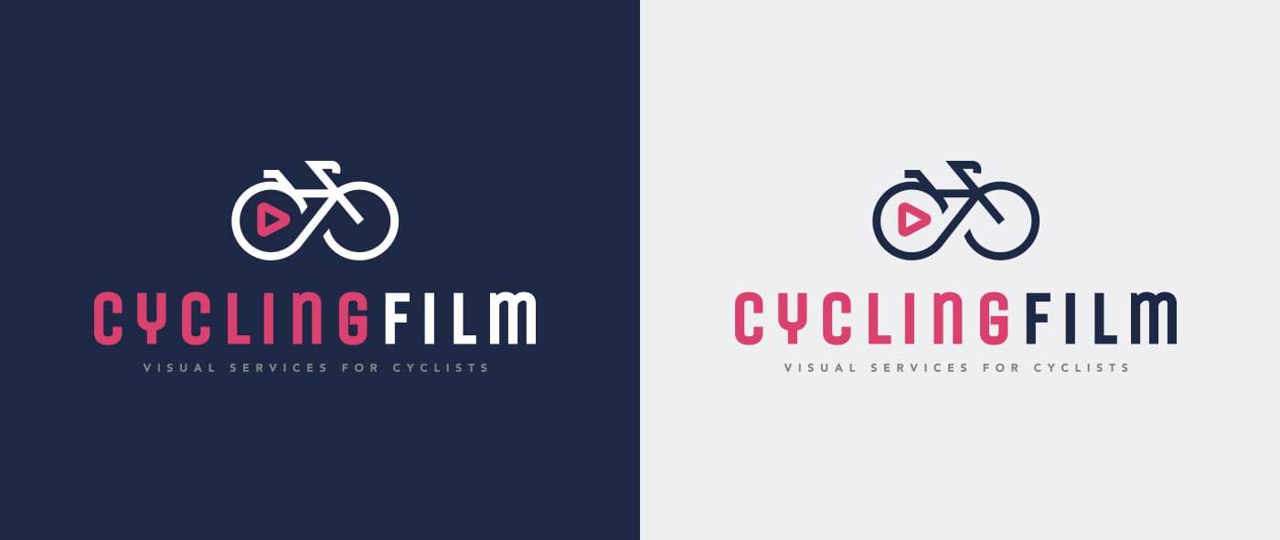 Logotip de Cycling Film en versió fons blau marí i fons blanc