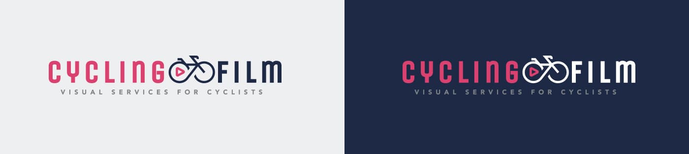 Logotip de Cycling Film centrat, amb la roda a manera d'icona de play
