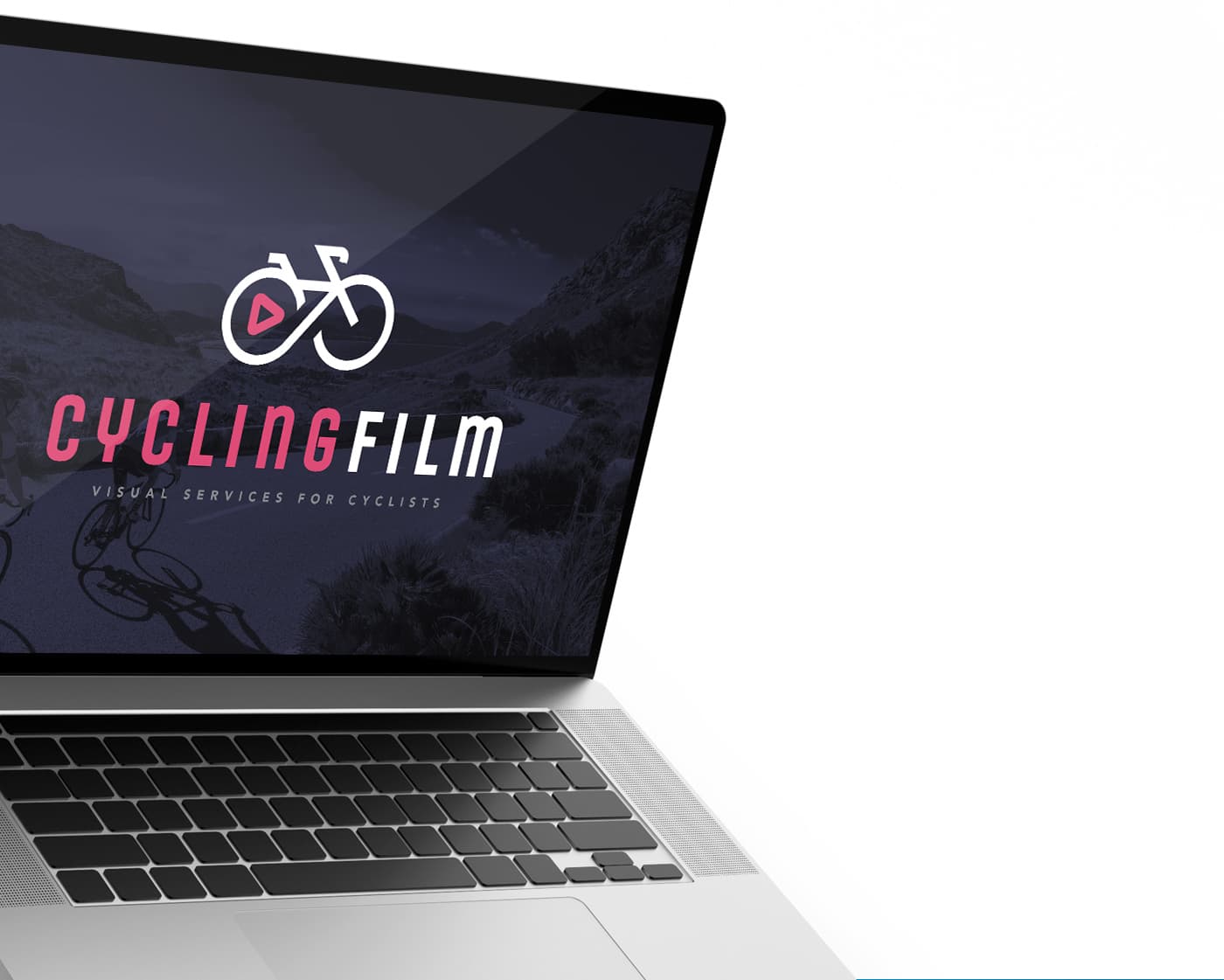 Portàtil mostrant la pantalla d'inici de la web amb ciclistes de fons