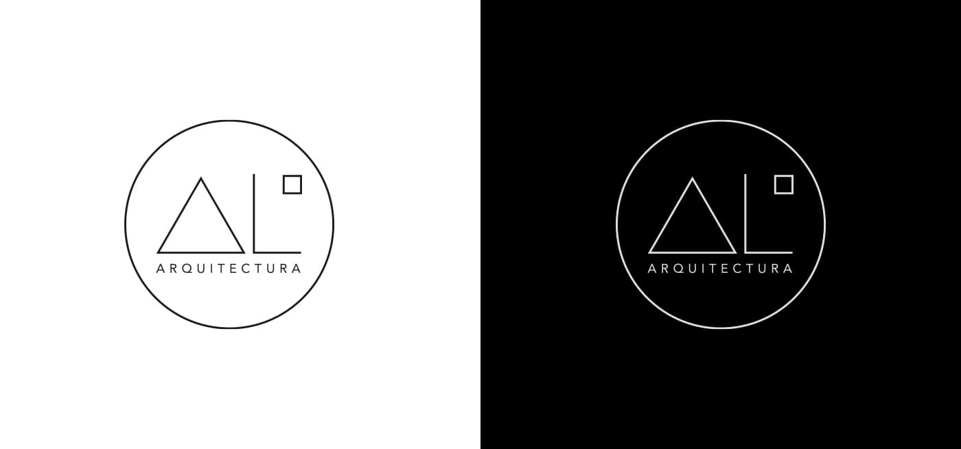 Logotip circular d'AL Cuadrado Arquitectura en versió blanca i negra