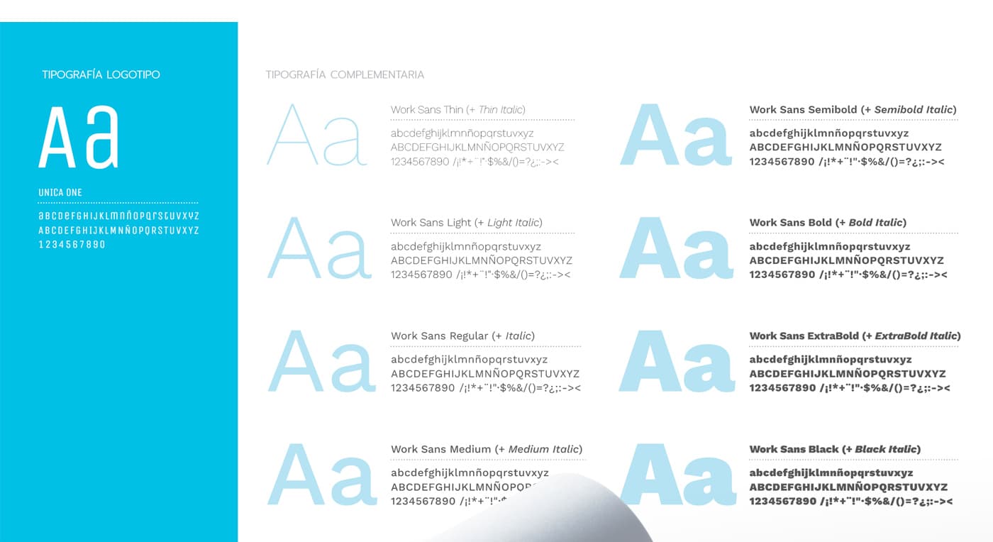 Work Sans type specimen used in the brand identity