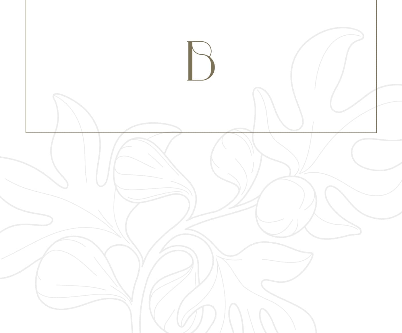 Detail of the letter B in the logo over a line-art floral illustration