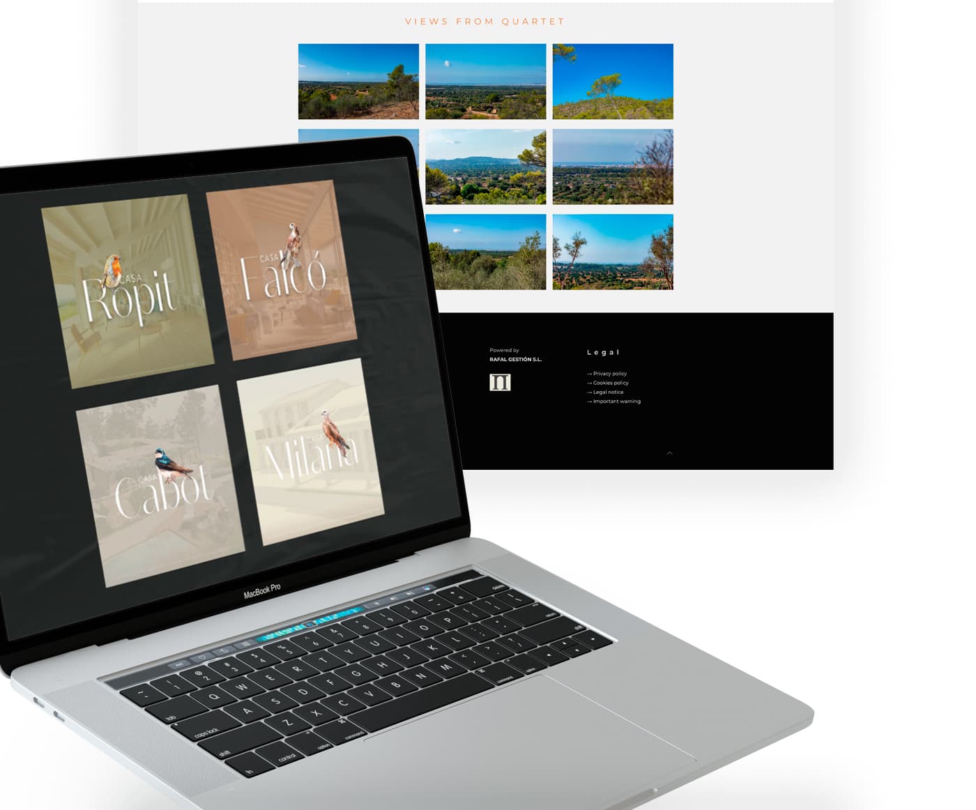 Laptop mockup with Quartet's view gallery and the four houses' profile pages